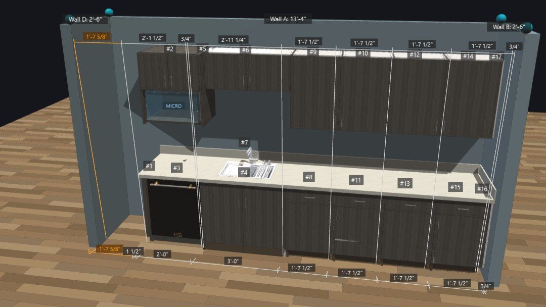 Rendered 3D view of the finished breakroom casework run
