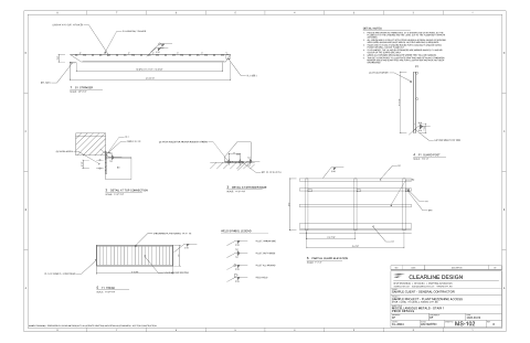 Stair and rail sample set, sheet MS-102: stringer, post and tread piece details with shop weld symbols