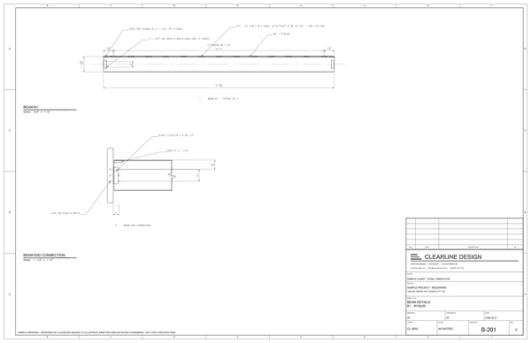 Structural steel sample set, sheet B-201: beam B1 piece detail and beam end connection